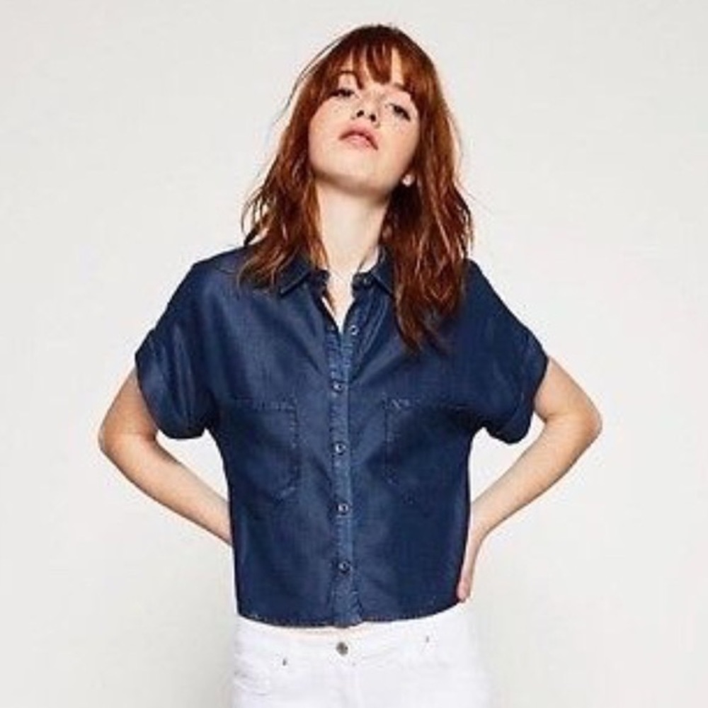 Denim cropped shirt - Zara